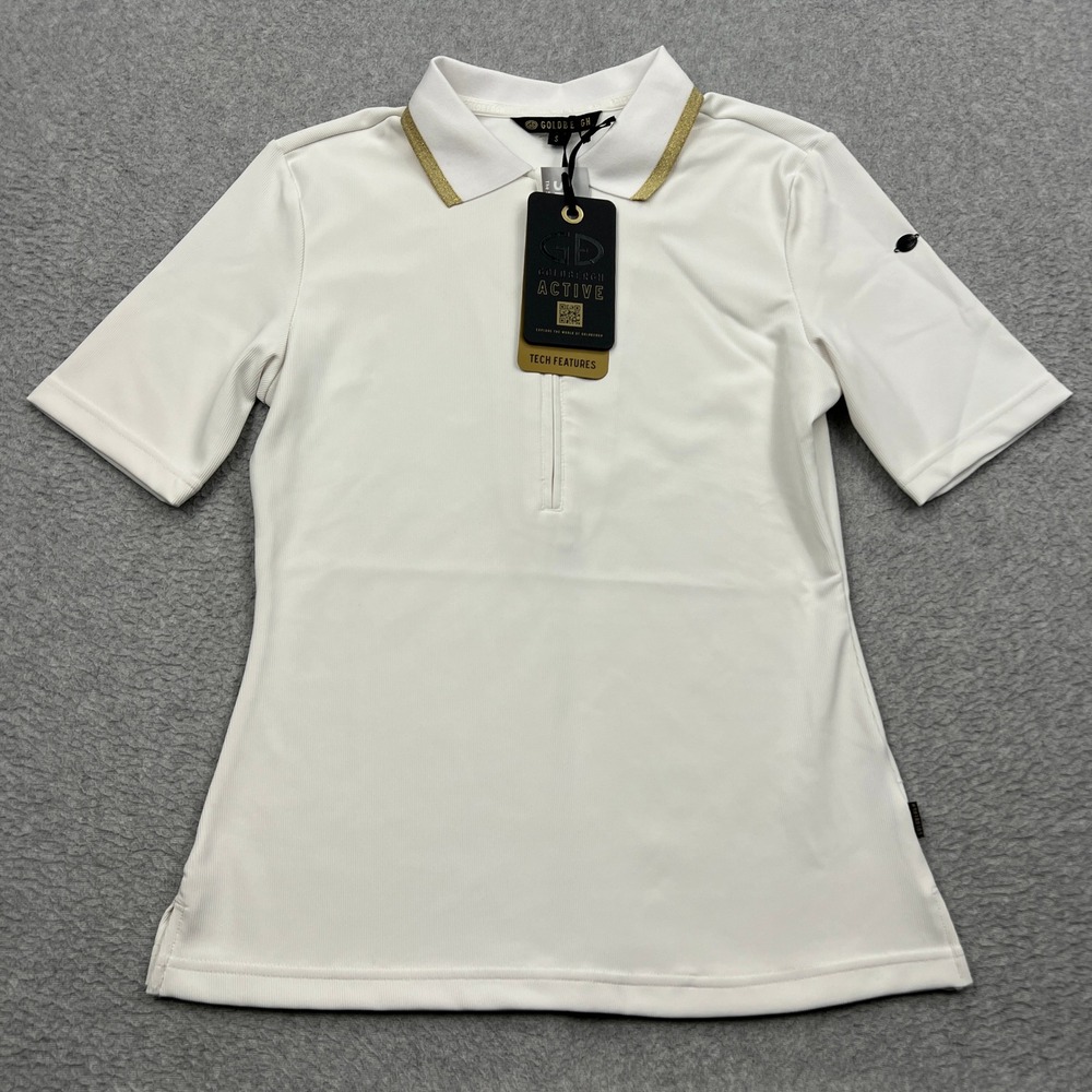 NEW Goldbergh Cassia Top Women Small White Gold Tipped Collar 1/4 Zip Polo Sport